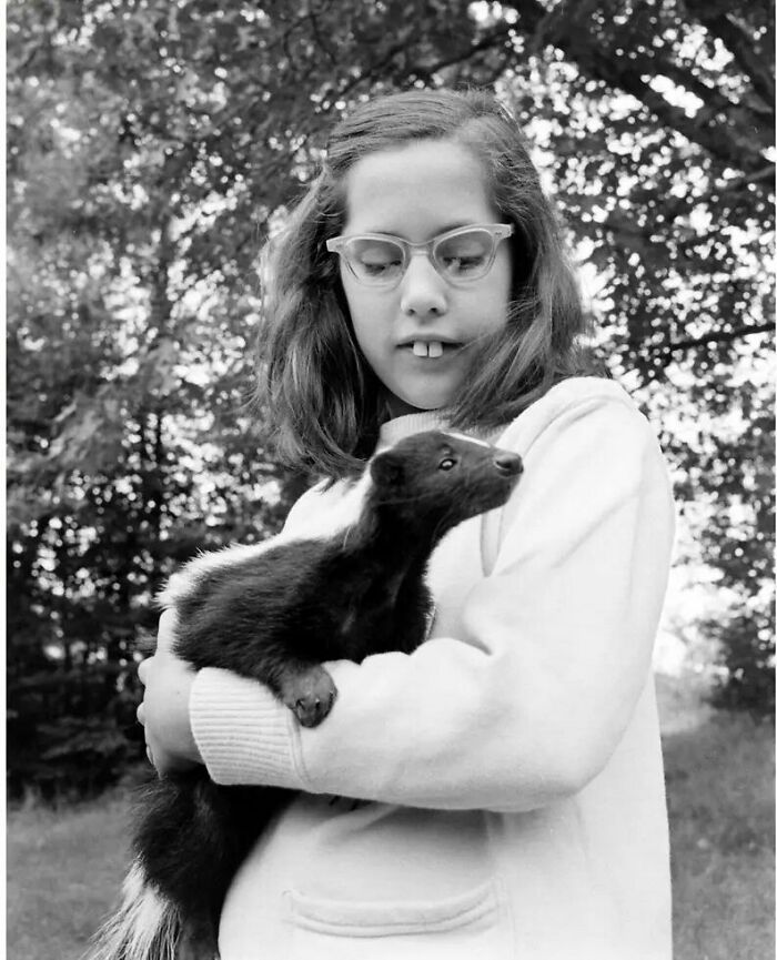 A Young Girl Holds A Skunk At Summer Camp, 1963