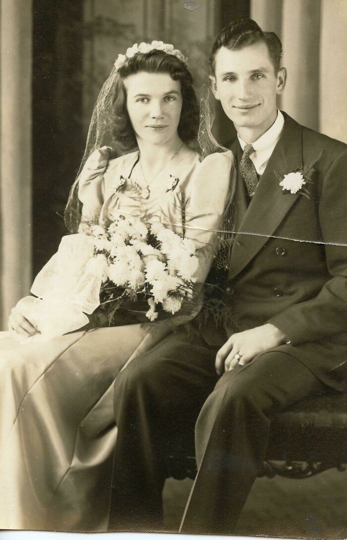 My Great Grandparents On Their Wedding Day, 18 Days Before Pearl Harbor. She Was 22, He Was 20. Both Lived Into The Next Century