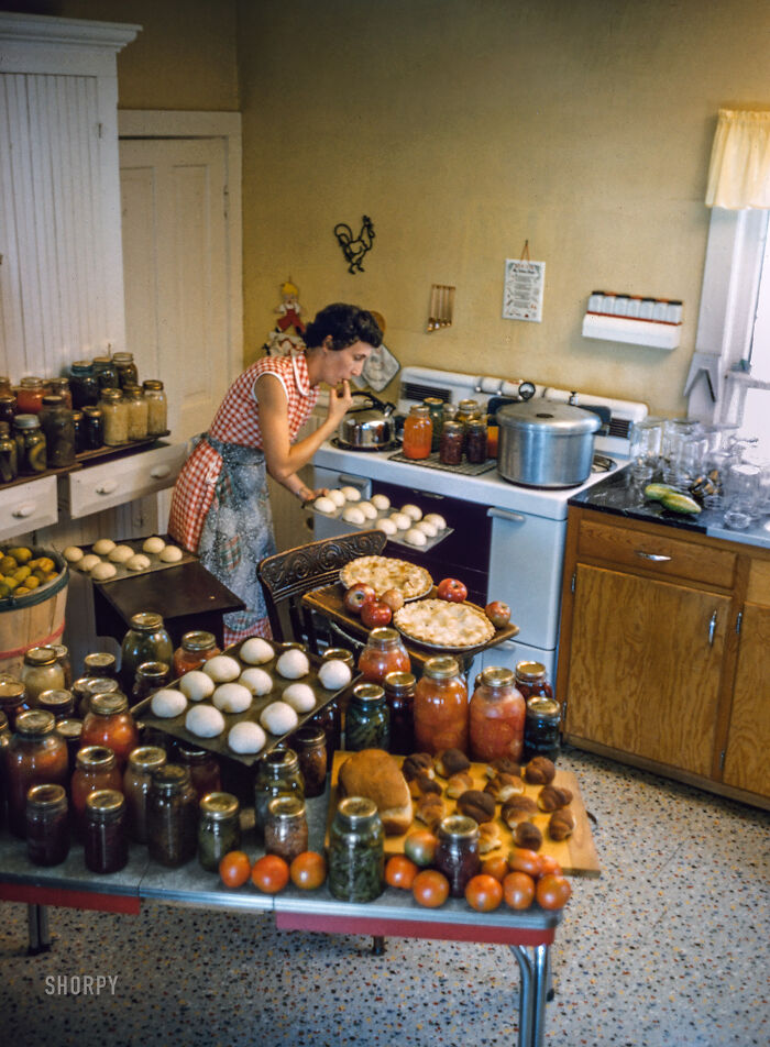 Opal Cooper Baking And Canning In The Kitchen Of Her Farmhouse Near Radcliffe, Iowa, September 9, 1957
