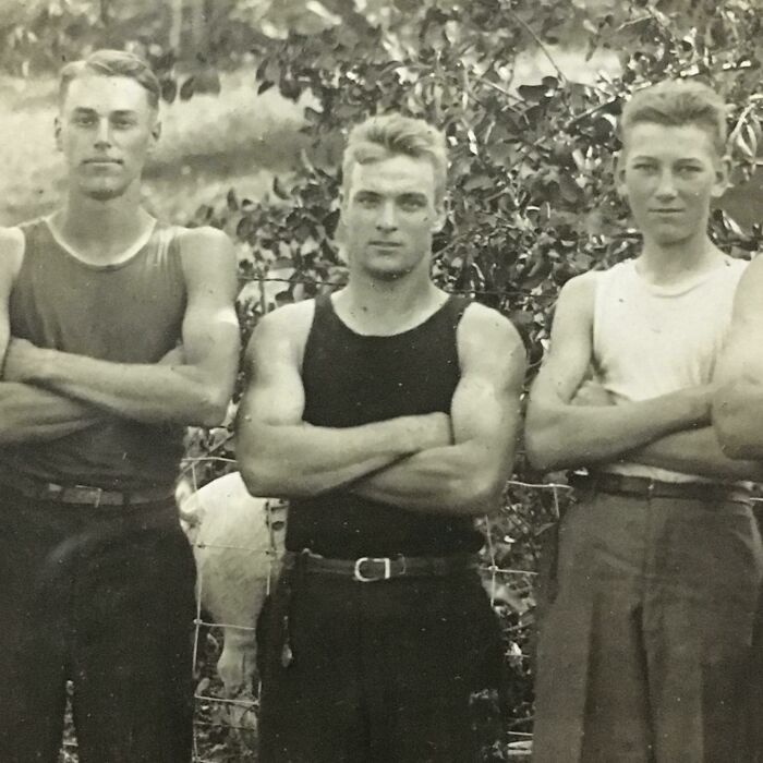 My Grandfather (Center) On His Family Farm In The Catskills With Some Friends Circa 1915