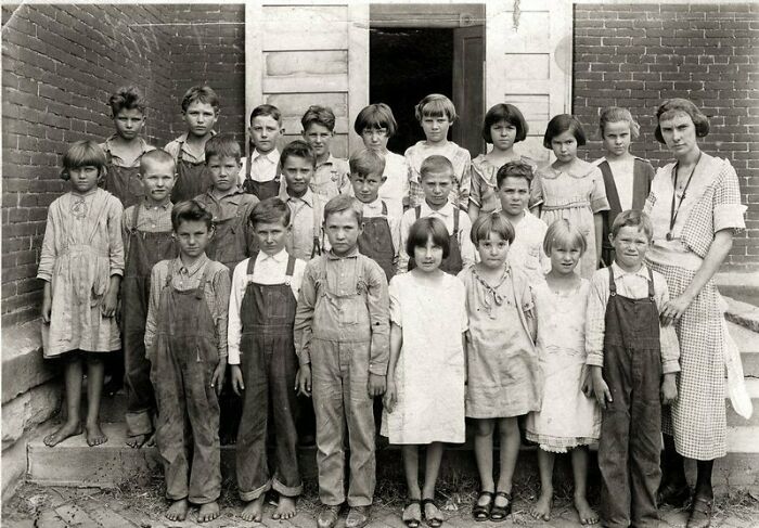 Class Photo, Missouri Rural School In The 1920′s. Many Bare Feet
