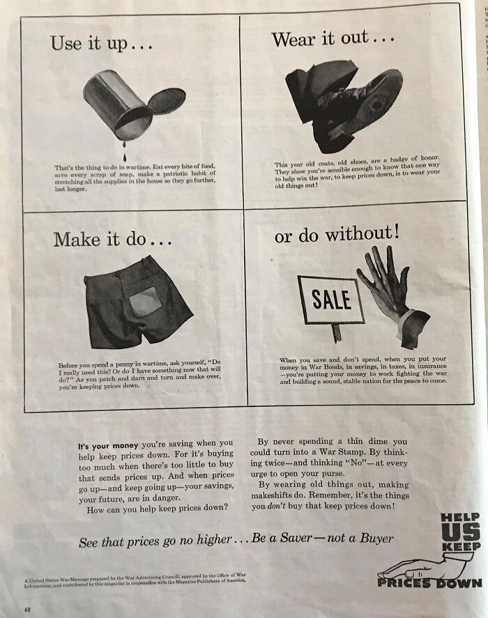 1944 Ad From The Us War Advertising Council. "Be A Saver Not A Buyer"