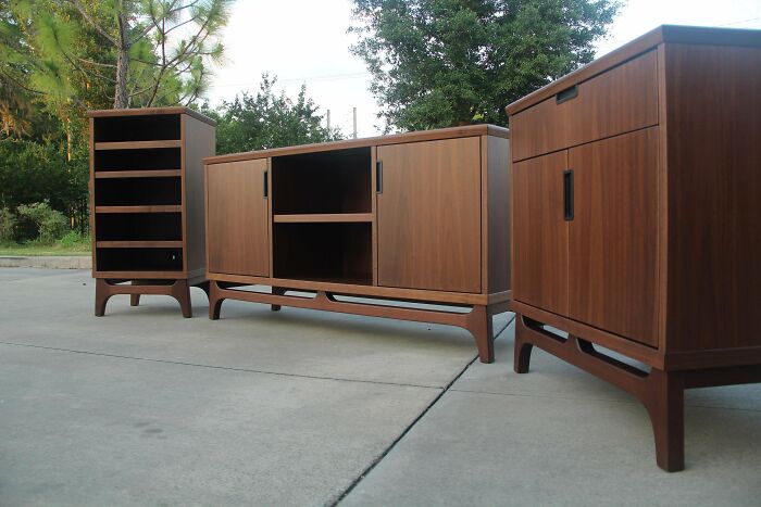 Set Of Media Cabinets I Made - A Mix Of Solid And Veneered Walnut