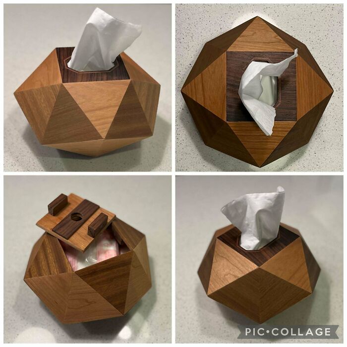 Caja de pañuelos hecha con restos de nogal y cerezo