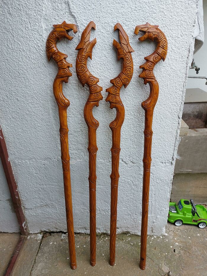 Dragon Priest Staves From Skyrim I Crafted Out Of Wood. They Are 140cm Tall