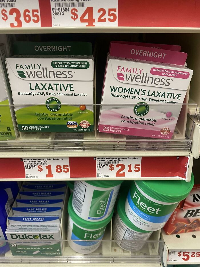 They Have The Same Exact Ingredients, Same Milligram Yet The Women’s Is 30¢ More, Has Half As Many Pills, And Is Pink