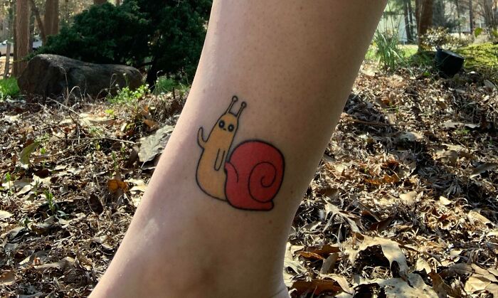 Snail from Adventure Time leg tattoo