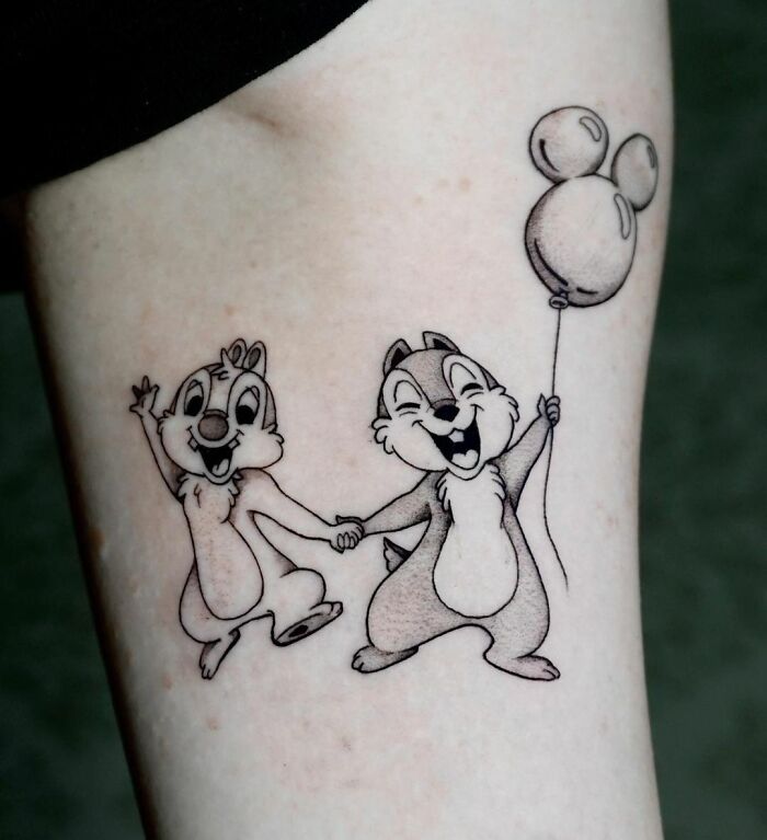 Chip And Dale with balloon tattoo