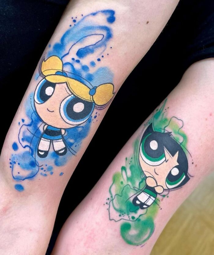 Powerpuff Girls Bubbles and Buttercup tattoos