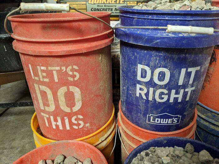 I Just Noticed The Corporate Bickering On My Home Depot And Lowes Buckets