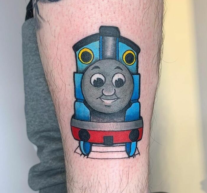 Thomas The Tank Engine leg tattoo