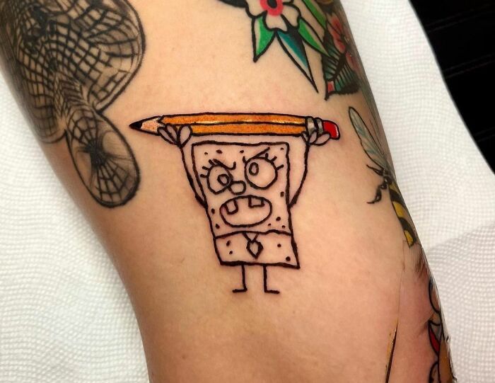 Doodle style SpongeBob SquarePants tattoo