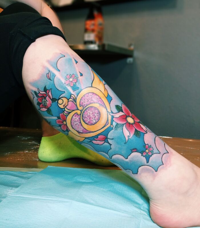 Sailor Moon Crisis Compact leg tattoo