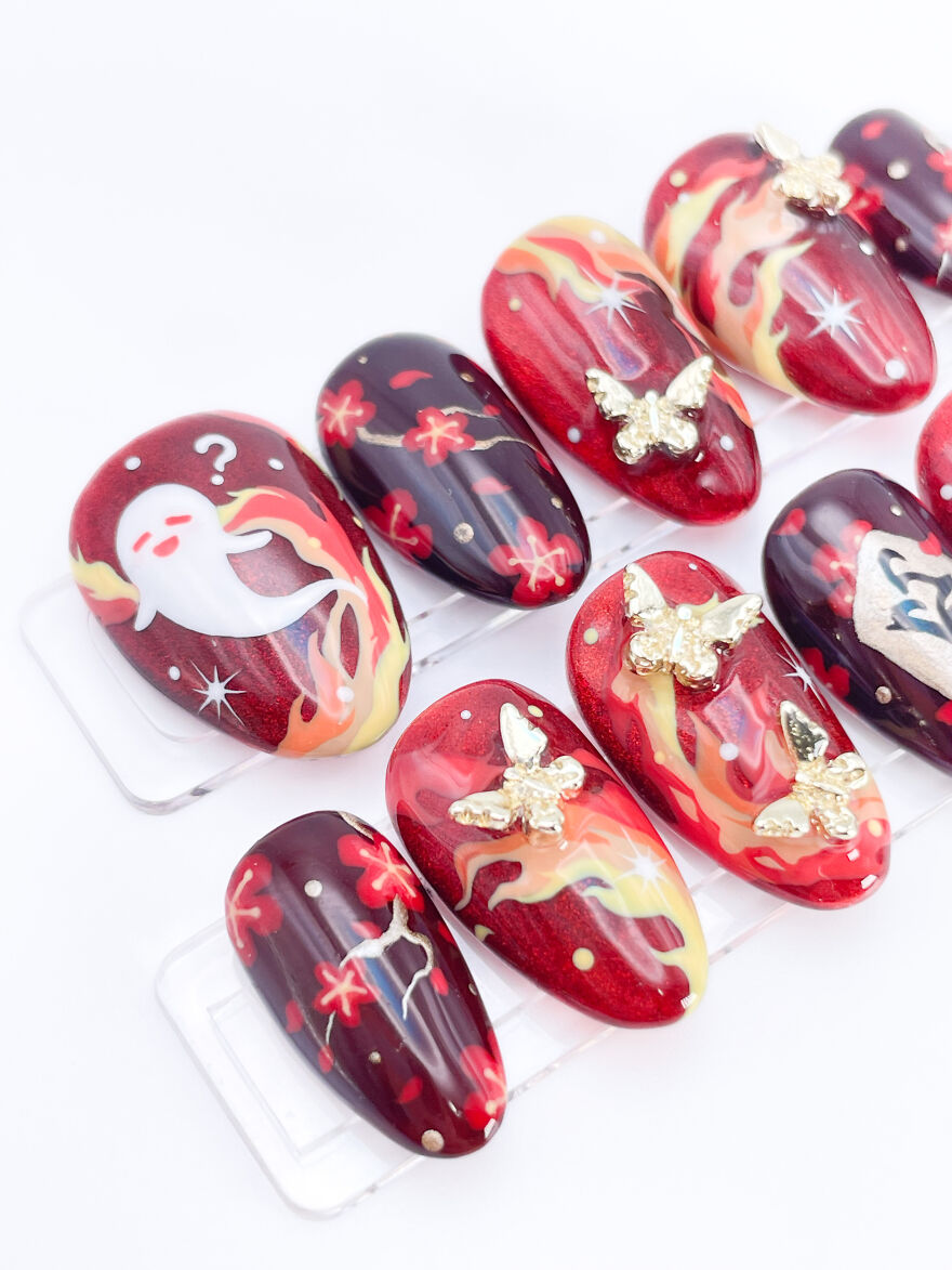 Genshin Impact Hu Tao Inspired Nail Art Set