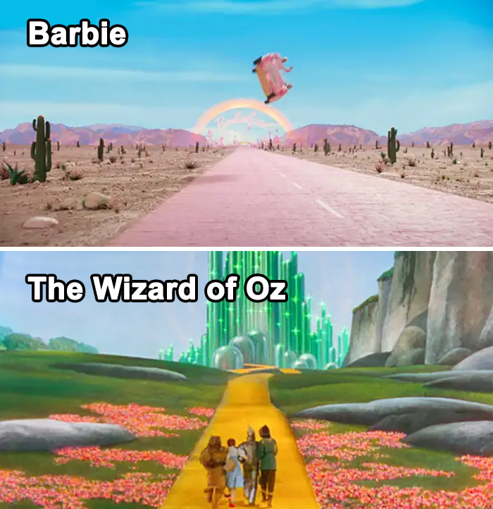 A Pink Brick Road Leads In And Out Of Barbie Land, Which Is A Nod To The Yellow Brick Road From The Wizard Of Oz