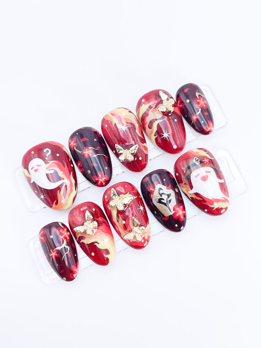 Genshin Impact Hu Tao Inspired Nail Art Set