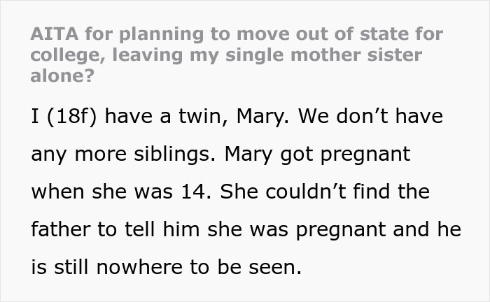 Family Expects This Woman To Delay College To Help With Her Sister's Baby