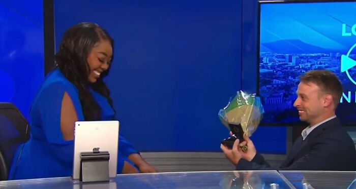 News Anchor Left Speechless As Her Reporter Boyfriend Proposes On Set