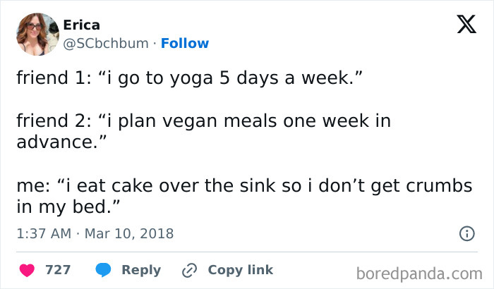 Relatable friendship meme showing a humorous contrast in lifestyle choices.