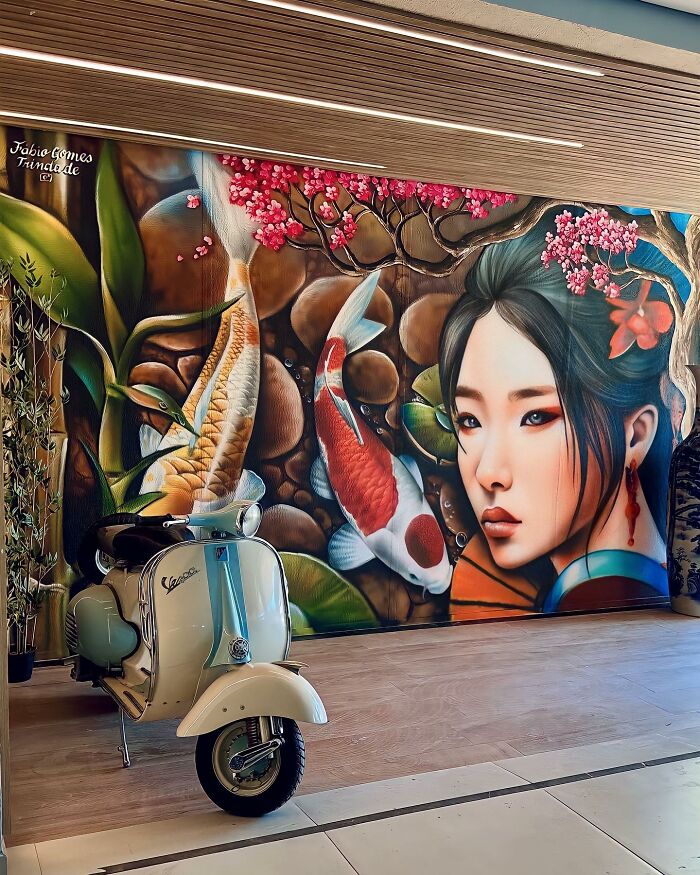 Street Artist Continues To Paint Portraits On Walls Next To Trees That Double As Hair Street Artist Continues To Paint Portraits On Walls Next To Trees That Double As Hair