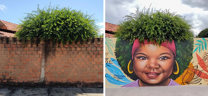 Street Artist Continues To Paint Portraits On Walls Next To Trees That Double As Hair Street Artist Continues To Paint Portraits On Walls Next To Trees That Double As Hair