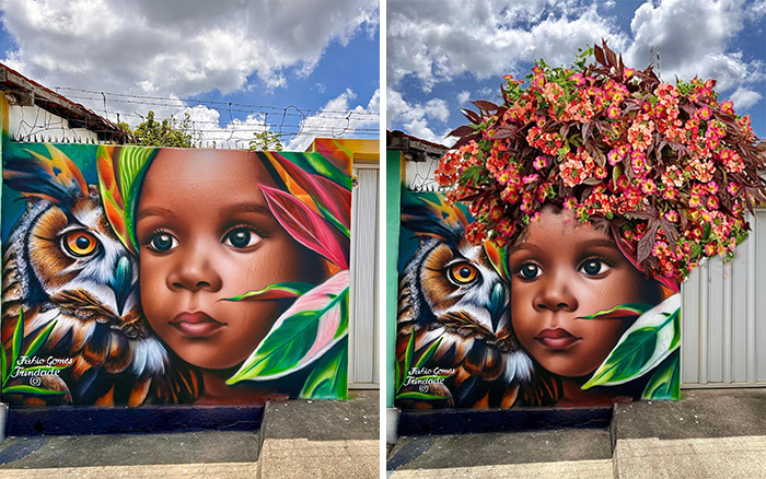 Street Artist Continues To Paint Portraits On Walls Next To Trees That Double As Hair Street Artist Continues To Paint Portraits On Walls Next To Trees That Double As Hair