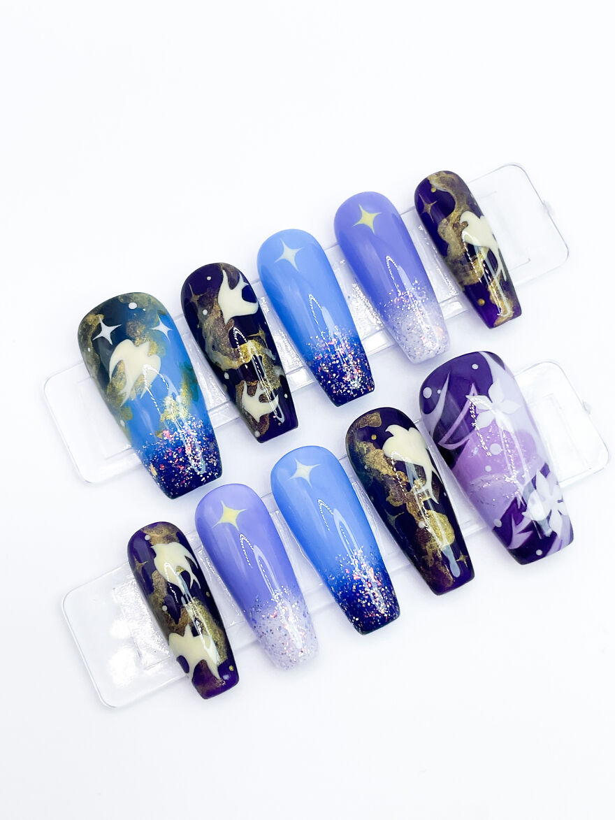 Genshin Impact- Keqing Inspired Nail Art Set