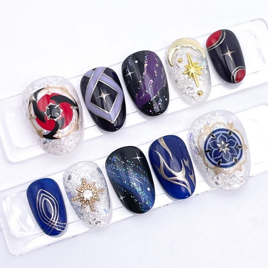 Genshin Impact- Scaramouche/ Wanderer Inspired Nail Art Set