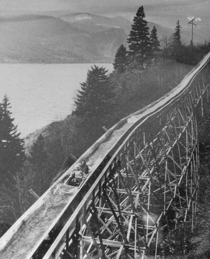 V-Flumes Were Used To Transport Logs, Lumber, Working Material And Supplies But They Were Also Used To Transport People And For Entertainment From The Early 20th Century