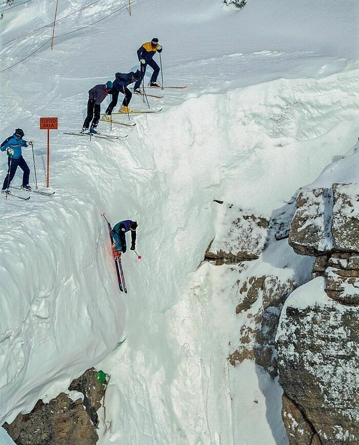 Doug Coombs Dropping Into Corbert's Couloir, Jackson Hole, Wyoming. 1989