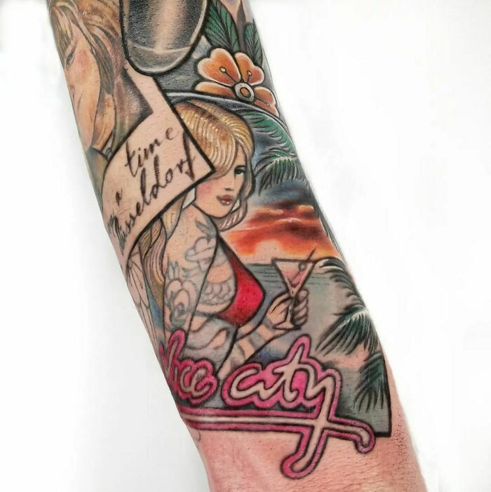 Girl with cocktail in Vice city from GTA tattoo 