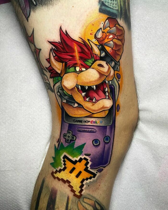 Bowser Jr. from mario bros game tattoo 