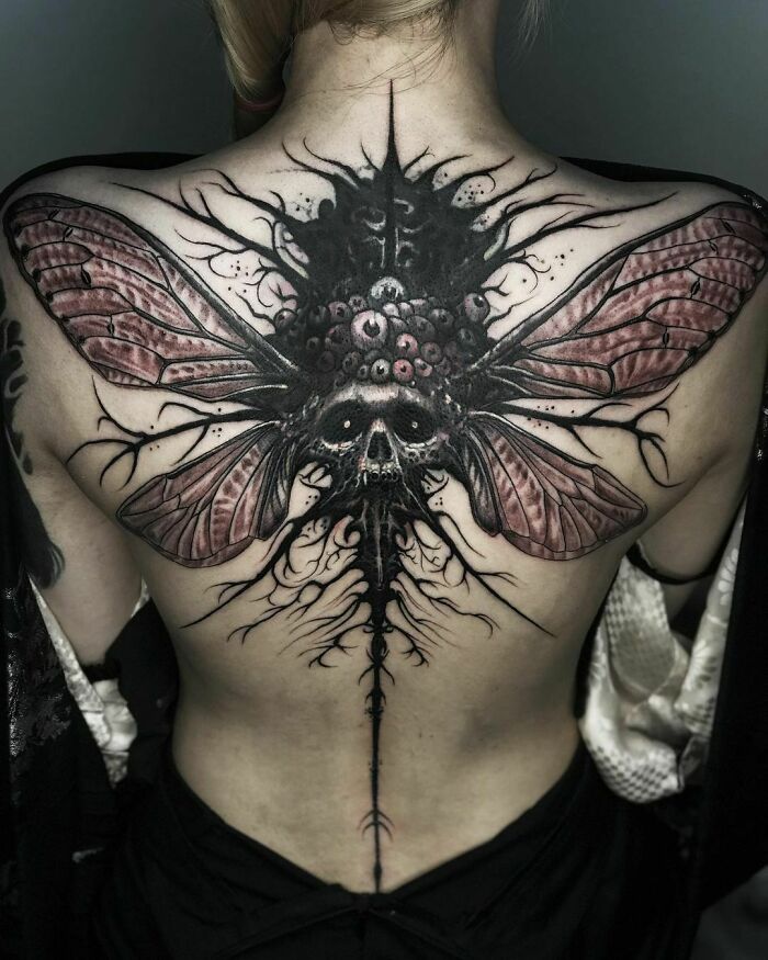 Full Back Gothic Moth Tattoo