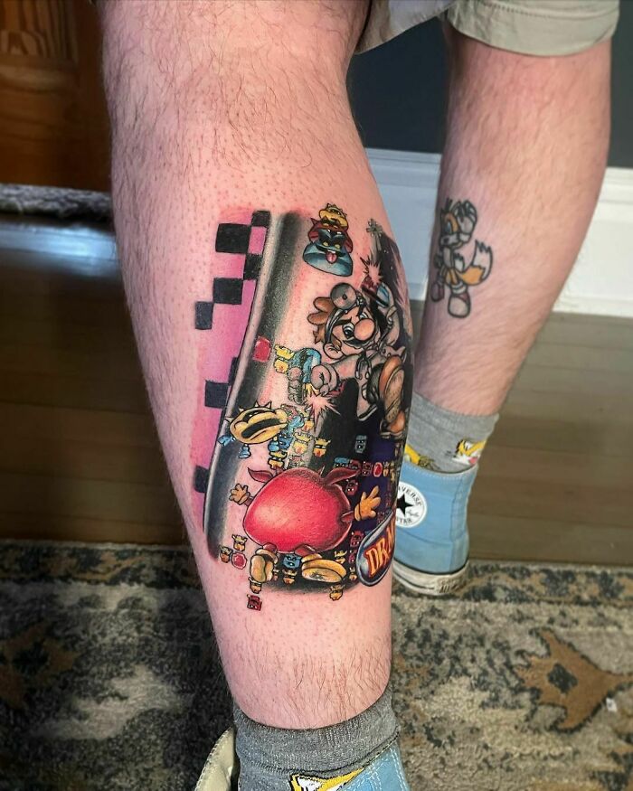 Different characters from Mario game tattoo 