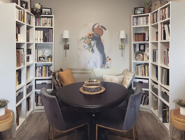 Bookshelves In A Dining Nook