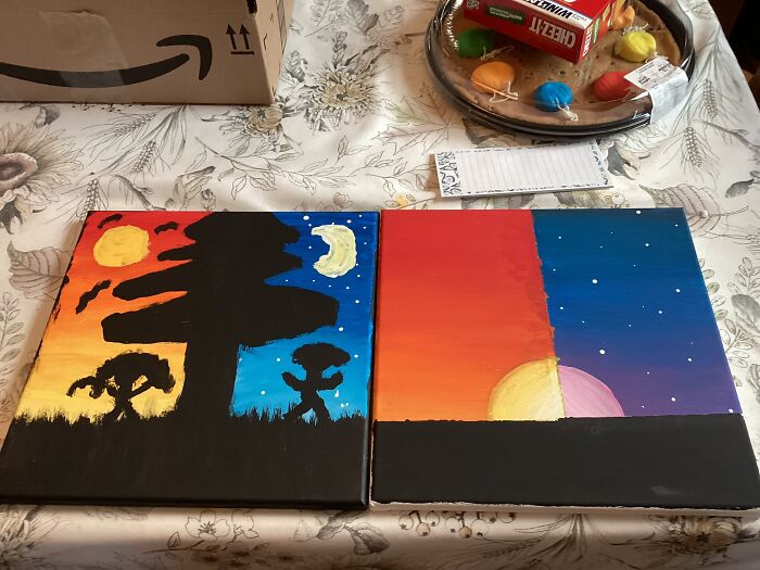My And My Cousins Attempts At Painting (Left - My 10 Y/O Cousin, Right - Me)