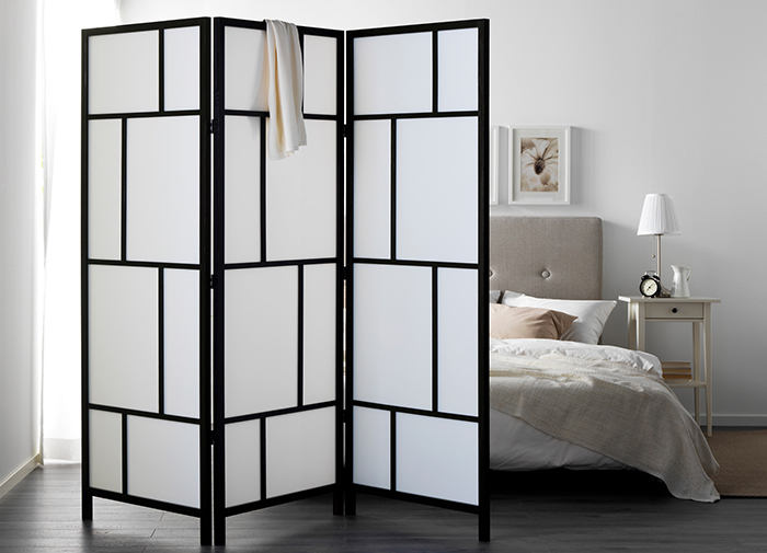 Black and white, rectangle structured wooden IKEA folding room divider