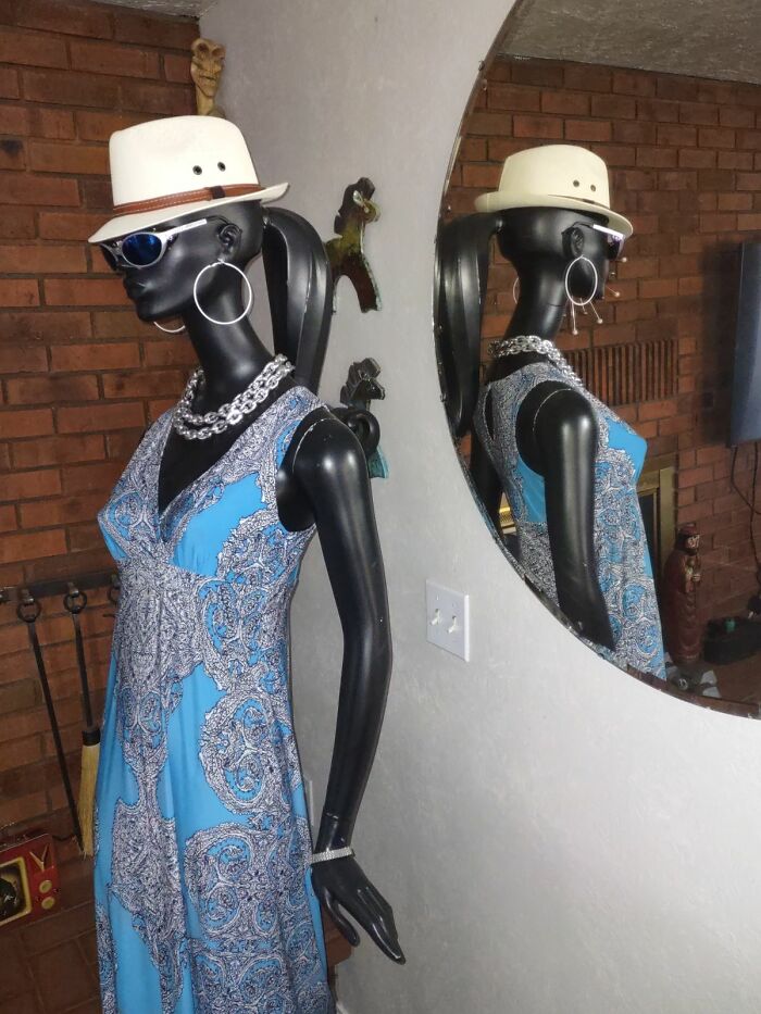 Mannequeen ! Found Her At A Garage Sale And Couldn't Leave Her Behind $20.00 Later She Was Standing Proud In Her New Home With New Attire !