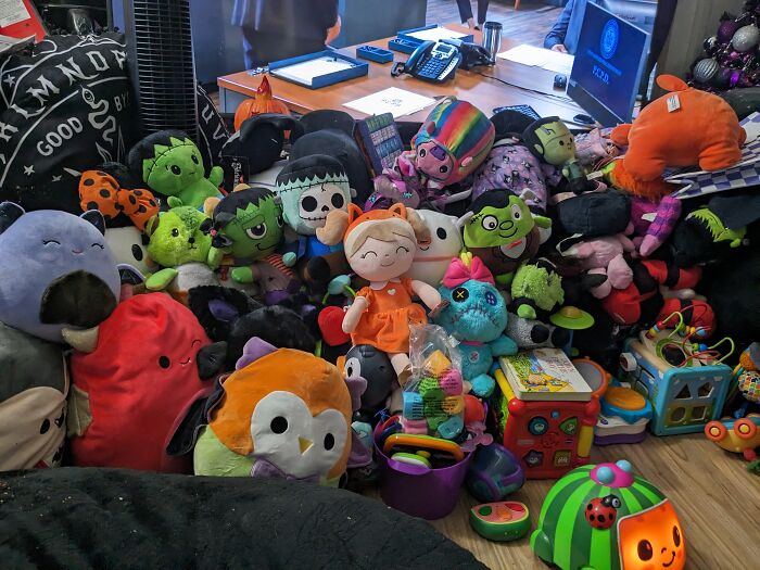 Daughters Overwhelmed Toybox After Her Birthday This Past Weekend. Taken From A Beanbag Filled With More Plushies