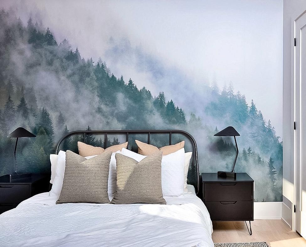 Misty mountains bedroom wallpaper 