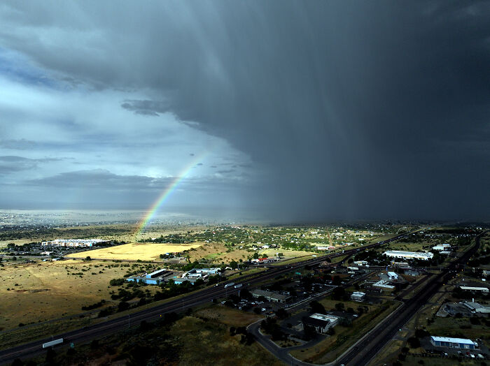 Drone Shot Of Summer Monsoon Storm With Rainbow Over Central New Mexico-July 22, 2023