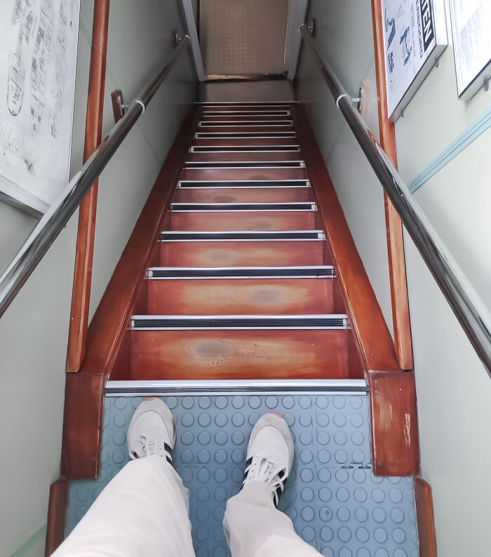 The Staircase On This Ship Where You Can See That The Majority Of People Step Down Left Foot First