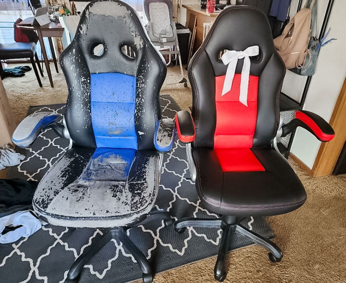 My Husband's Decade-Old Computer Chair vs. New One, The Same Model, I Am Suprising Him With