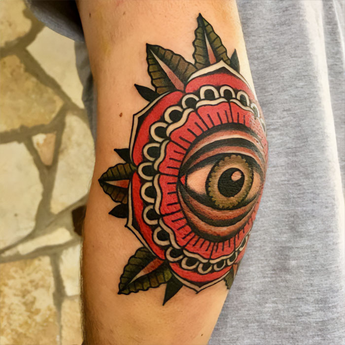 Watercolor eye elbow Tattoo