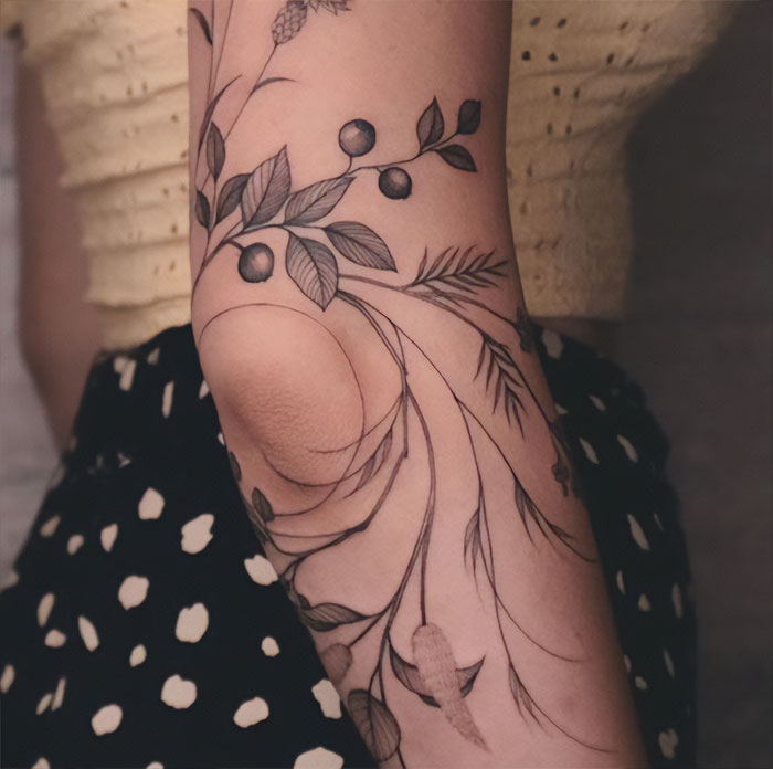 Wild berries elbow tattoo