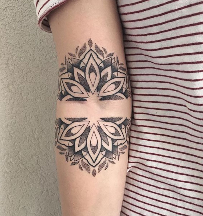 Mandala elbow tattoo