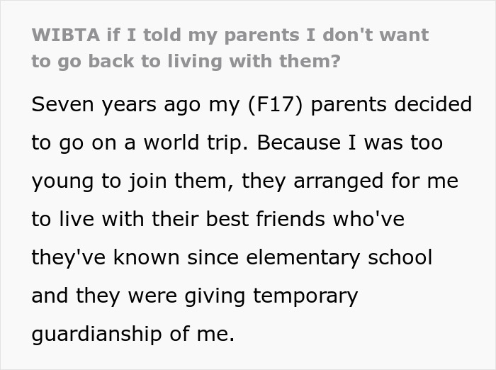 Text from a 17-year-old describing how her life changed after her parents returned from a 7-year-long world trip. Text from a 17-year-old describing how her life changed after her parents returned from a 7-year-long world trip.