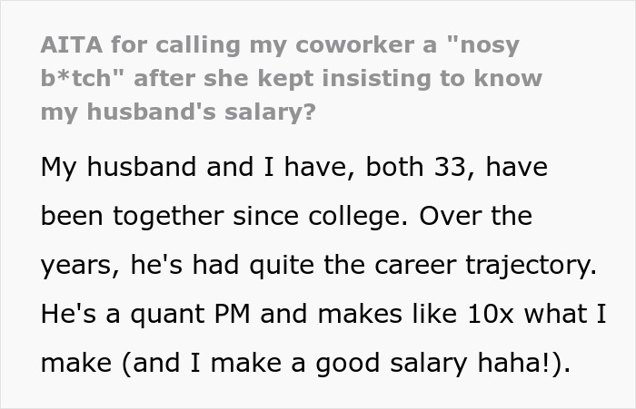 Woman Makes Office 'Gossip Girl' Cry After She Kept Asking Her About Her Husband's Salary