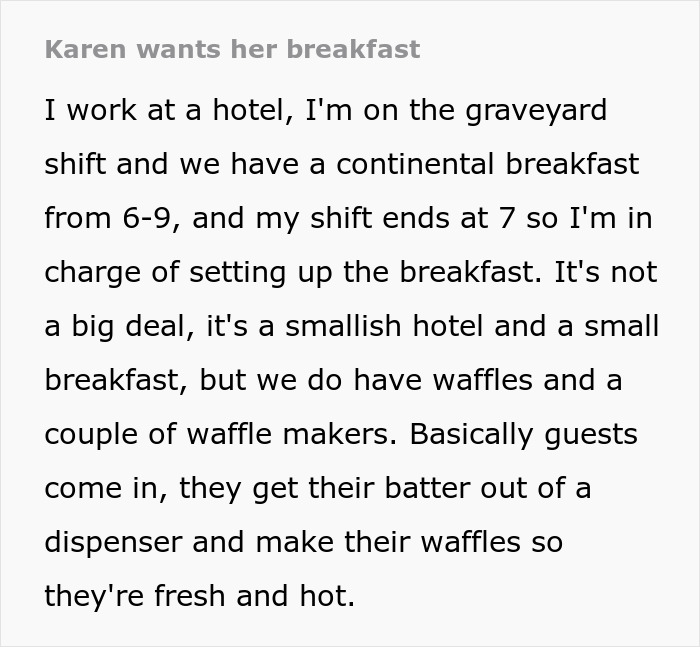 Karen Can’t Wait 4 Minutes For Breakfast And Yells At Hotel Staff, They Take Petty Revenge Karen Can’t Wait 4 Minutes For Breakfast And Yells At Hotel Staff, They Take Petty Revenge