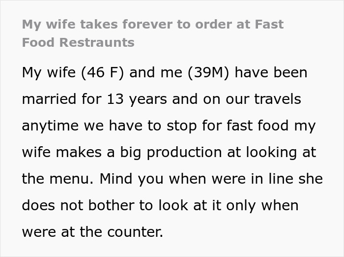 Netizens Are Cracking Up At This Guy's Story Exposing His Wife Being Slow While Picking Fast Food Netizens Are Cracking Up At This Guy's Story Exposing His Wife Being Slow While Picking Fast Food
